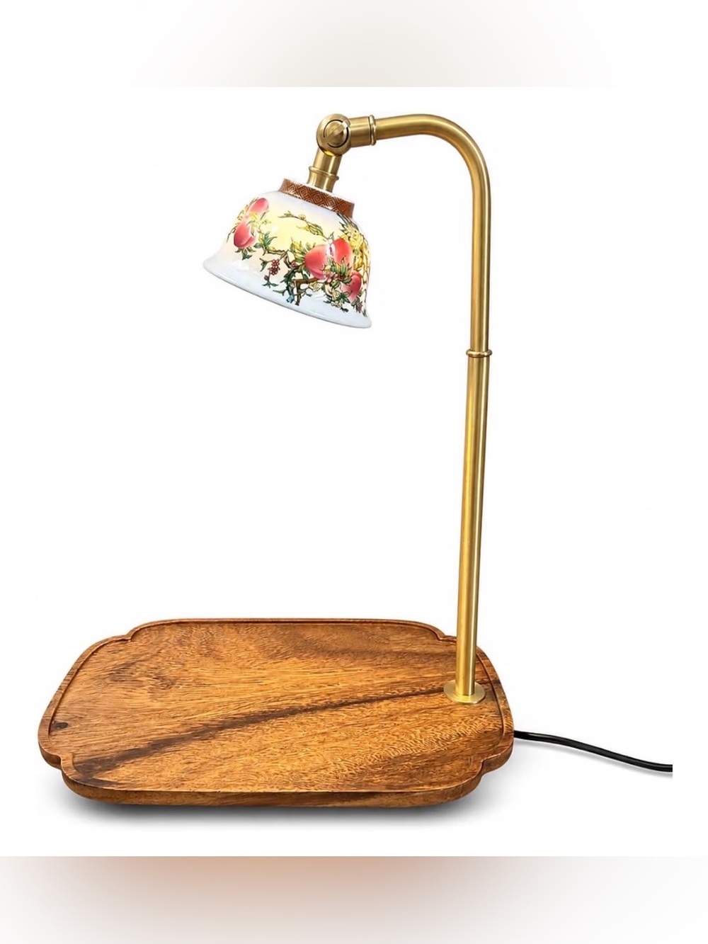 Brass Table Lamp with Floral Glass Shade - Pink and Gold